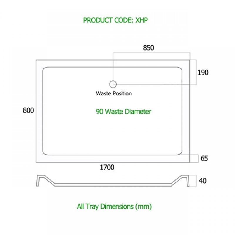 MX Elements Rectangular Shower Tray 1700mm x 800mm XHP
