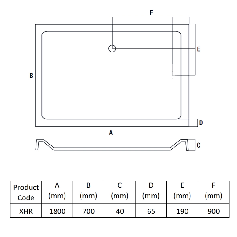 MX Elements Rectangular Shower Tray 1800mm x 700mm (inc Waste)