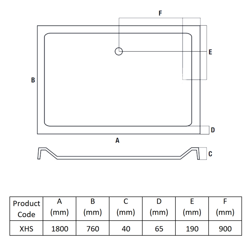 MX Elements Rectangular Shower Tray 1800mm x 760mm (inc Waste)