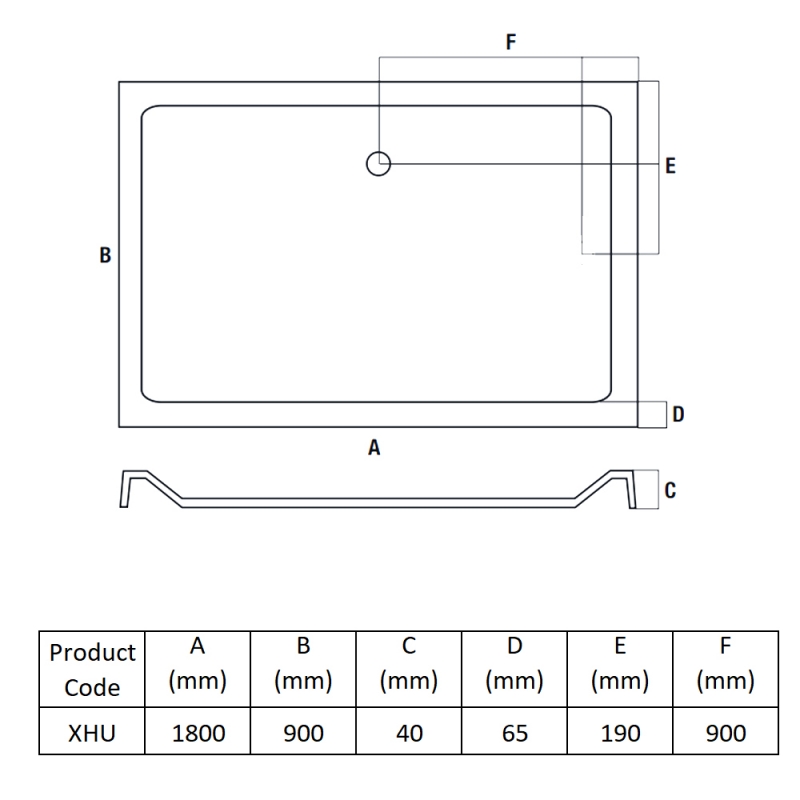 MX Elements Rectangular Shower Tray 1800mm x 900mm (inc Waste)