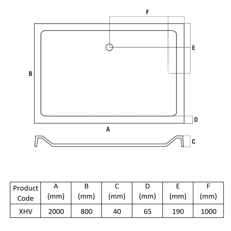 MX Elements Rectangular Shower Tray 2000mm x 800mm XHV
