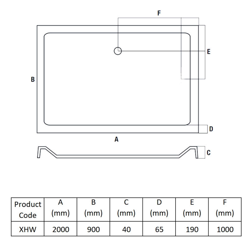 MX Elements Rectangular Shower Tray 2000mm x 900mm (inc Waste)