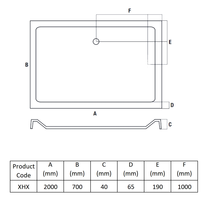 MX Elements Rectangular Shower Tray 2000mm x 700mm (inc Waste)