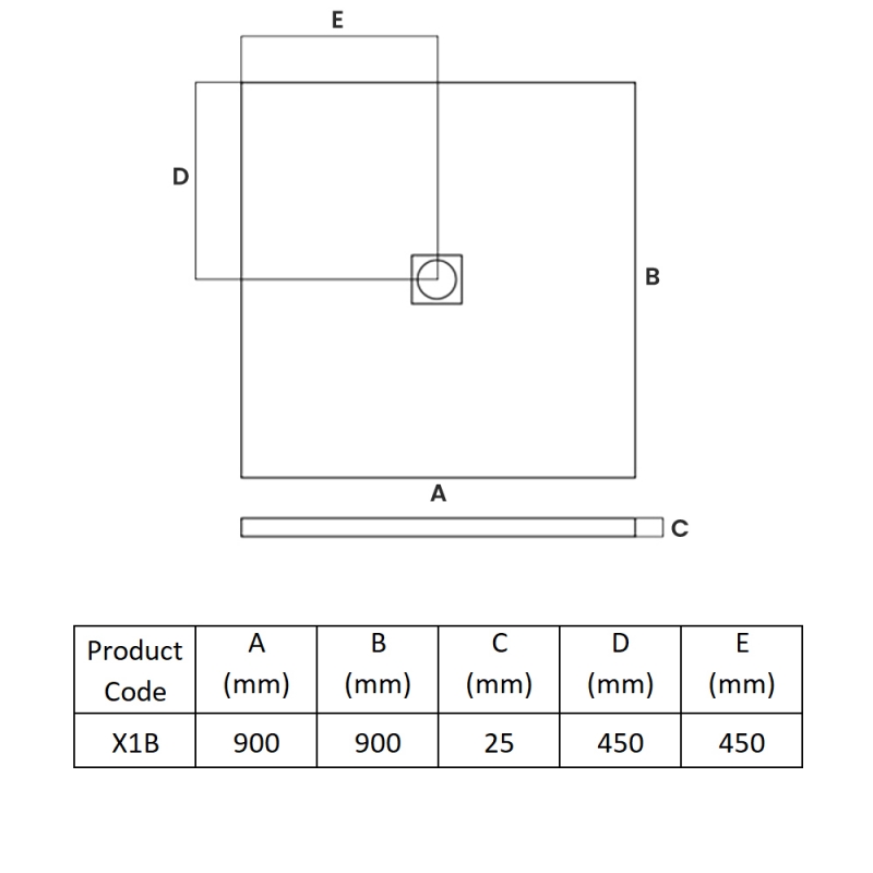 MX Minerals Jet Black Slate Effect Square Shower Tray 900mm x 900mm