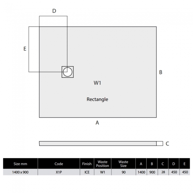 MX Minerals Ice White Slate Effect Rectangular Shower Tray 1400mm x 900mm