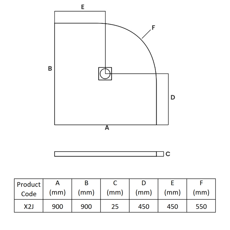 MX Minerals Jet Black Slate Effect Quadrant Shower Tray 900mm x 900mm