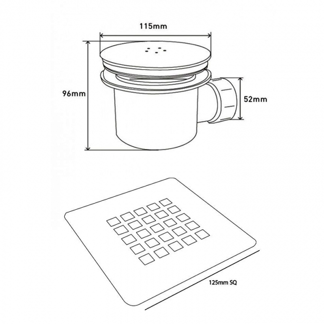 MX Minerals 90mm Shower Waste and Square Steel Grate