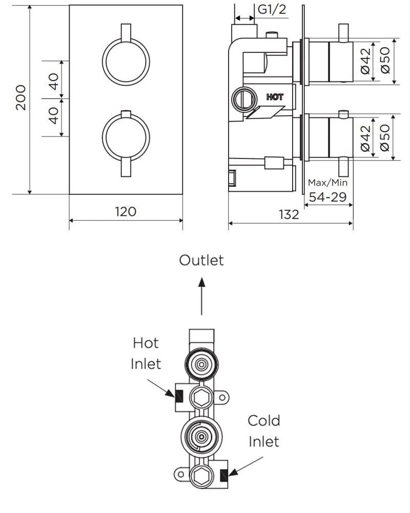 Niagara Equate Round Twin Thermostatic Concealed Shower Valve - Matt Black