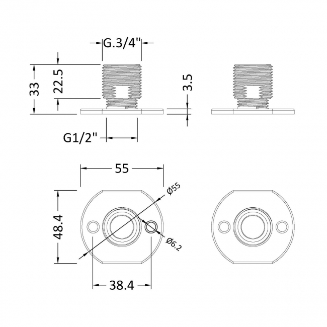 Nuie Fast-Fit Bar Shower Valve Fixings, Pair, Chrome