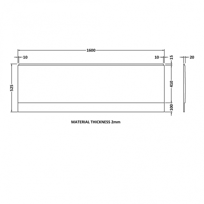 Nuie Standard Acrylic Bath Front Panel 510mm H x 1600mm W - White