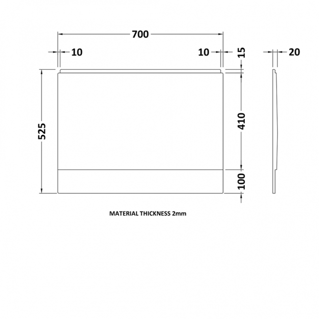 Nuie Standard Acrylic Bath End Panel 510mm H x 694mm W - Gloss White