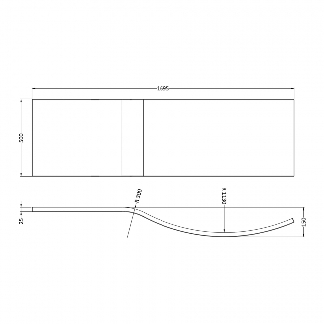 Nuie B-Shaped Shower Bath Front Panel 500mm H x 1700mm W - Acrylic