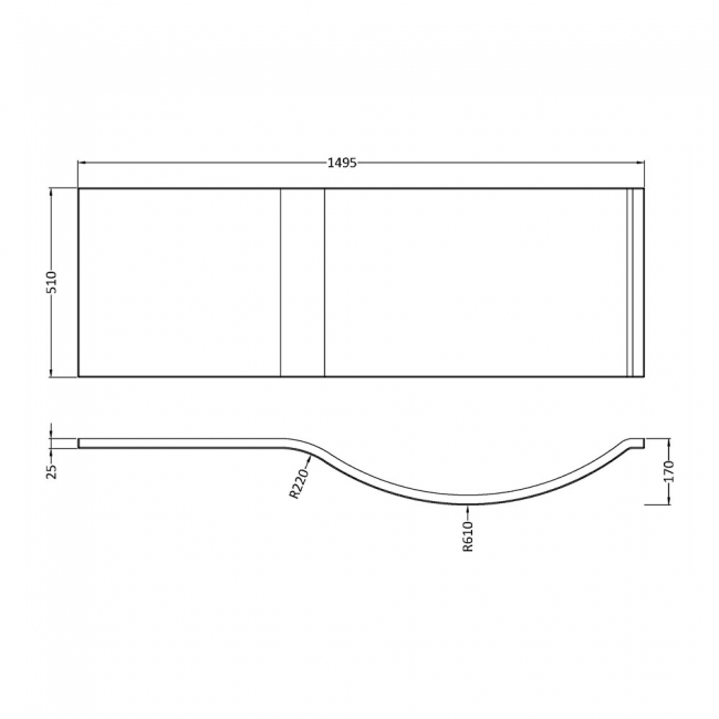 Nuie P-Shaped Shower Bath Front Panel 510mm H x 1500mm W - Acrylic