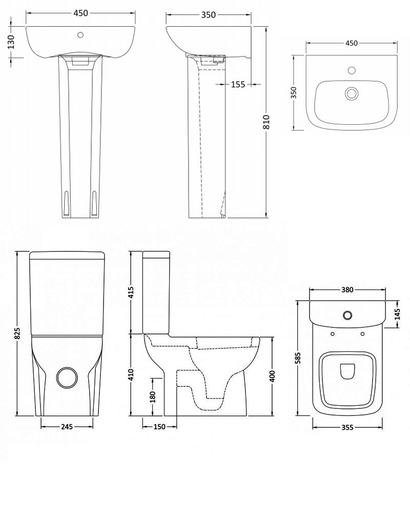 Nuie Ambrose Bathroom Suite Close Coupled Toilet and Basin 450mm - 1 Tap Hole
