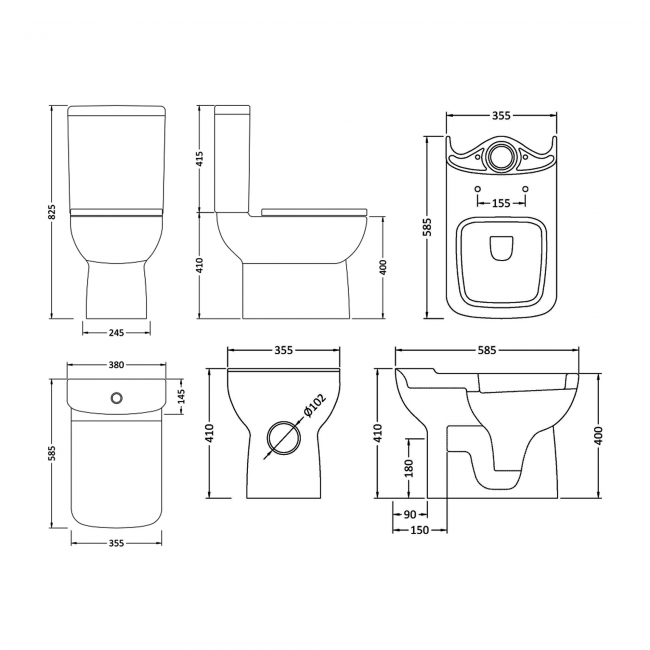 Nuie Ambrose Close Coupled Toilet Push Button Cistern - Soft Close Seat