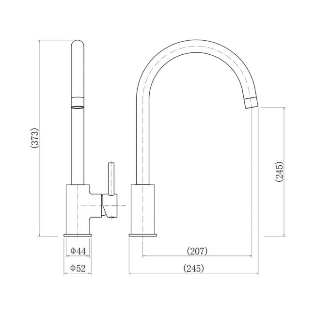 Nuie Anaya Kitchen Sink Mixer Tap Single Lever Handle - Chrome  | Dimension Image