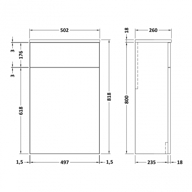 Nuie Arno Back to Wall WC Unit 500mm Wide - Satin Green