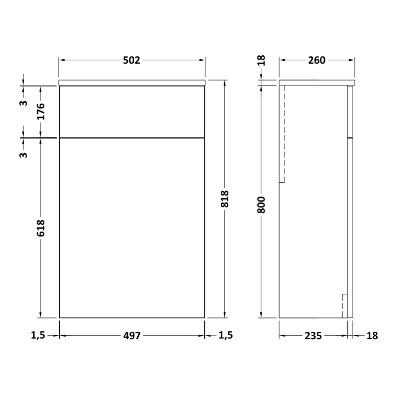 Nuie Arno Back to Wall WC Toilet Unit 500mm Wide - Satin Grey