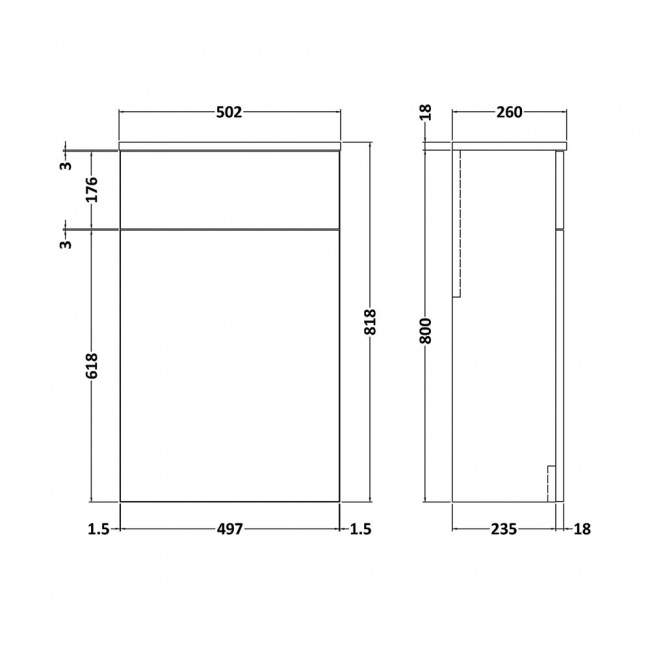 Nuie Arno Compact Back to Wall WC Unit 500mm W x 260mm D - Gloss White