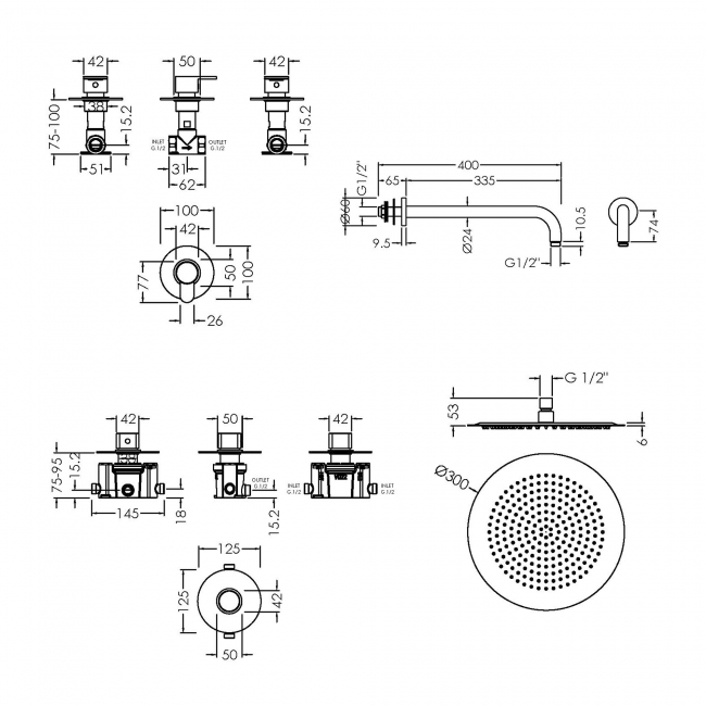 Nuie Arvan Thermostatic Concealed Mixer Shower with Fixed Head and Stop Tap