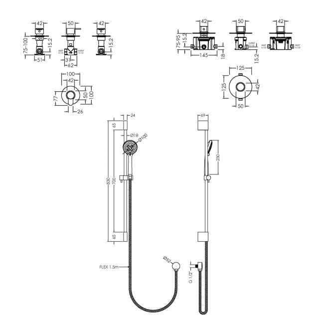 Nuie Arvan Thermostatic Concealed Mixer Shower with Shower Kit and Stop Tap