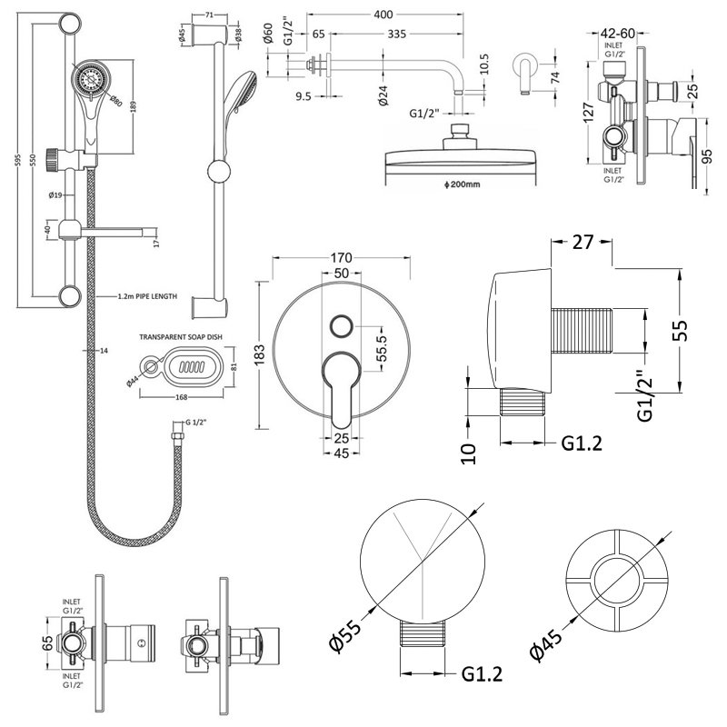 Nuie Arvan Manual Concealed Complete Mixer Shower with Diverter - Chrome