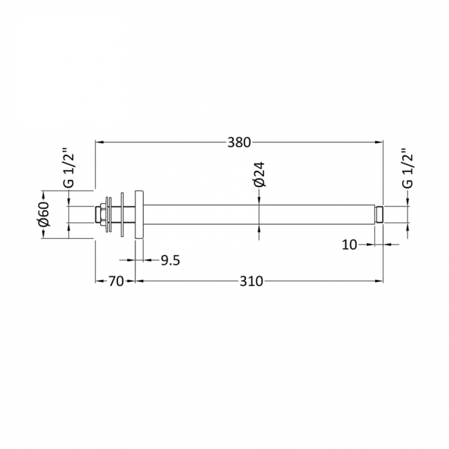 Nuie Arvan Round Ceiling Mounted Shower Arm 310mm Length - Brushed Brass