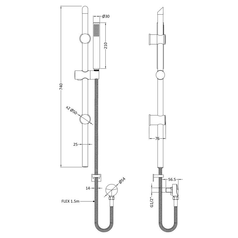 Nuie Slider Rail Shower Kit STY742 Modern Brushed Pewter