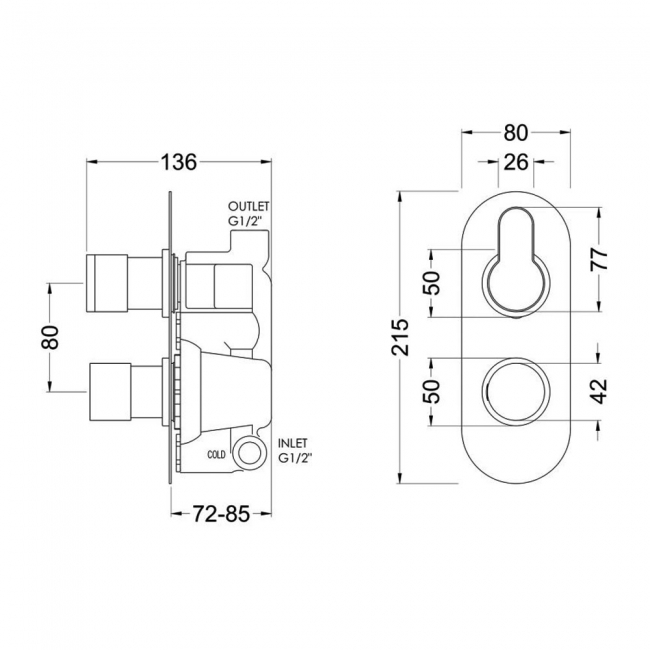 Nuie Arvan Thermostatic Concealed Shower Valve Dual Handle - Brushed Brass