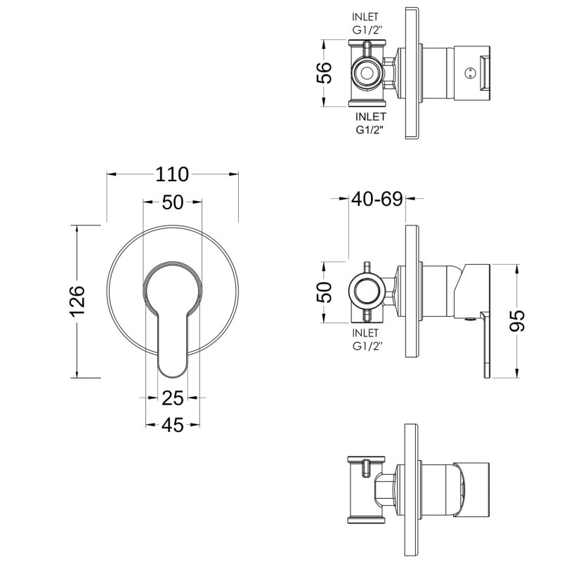 Nuie Arvan Manual Concealed Shower Valve Single Handle - Chrome