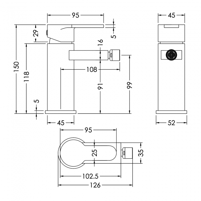 Nuie Arvan Mono Bidet Mixer Tap with Pop-up Waste - Chrome