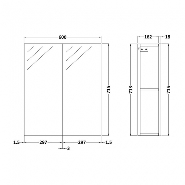 Nuie Athena Mirrored Cabinet (50/50) 600mm Wide - Gloss Grey