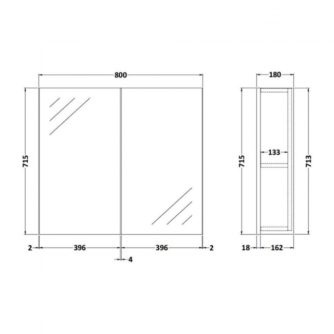 Nuie Parade 2-Door Mirrored Bathroom Cabinet 600mm Wide - Satin Anthracite