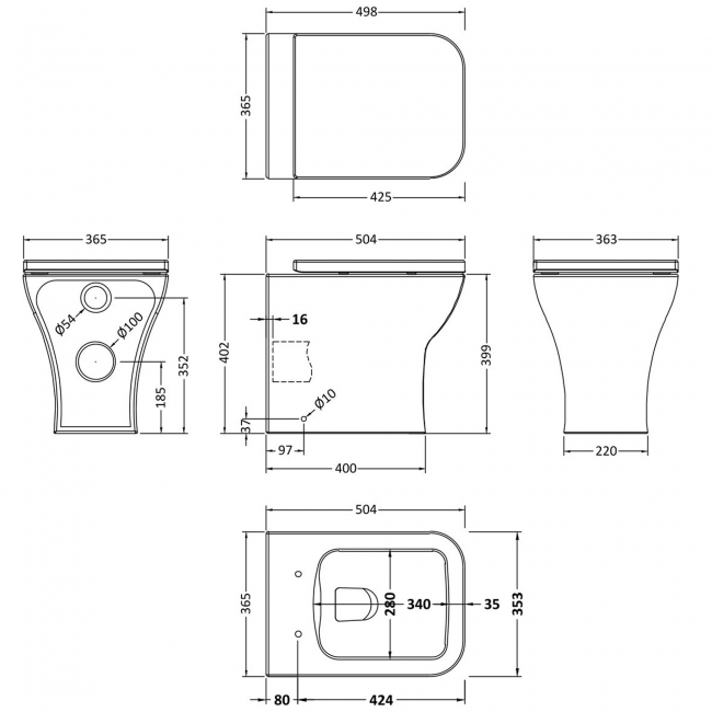 Nuie Ava Back to Wall Rimless Toilet - Soft Close Seat