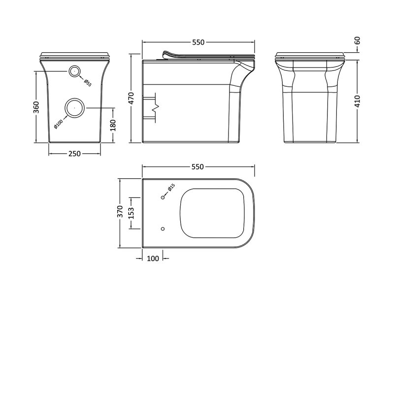 Nuie Ava Square Back to Wall Rimless Toilet - Soft Close Seat