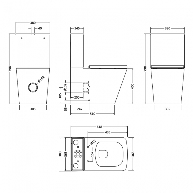 Nuie Orlen Rimless Compact Close Coupled Toilet 620mm Projection - Soft Close Seat