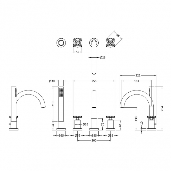 Nuie Aztec 4-Hole Pillar Mounted Bath Shower Mixer Tap - Chrome