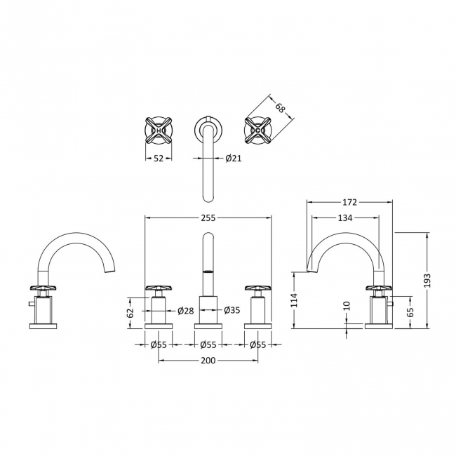 Nuie Aztec 3-Hole Basin Mixer Tap with Waste - Chrome