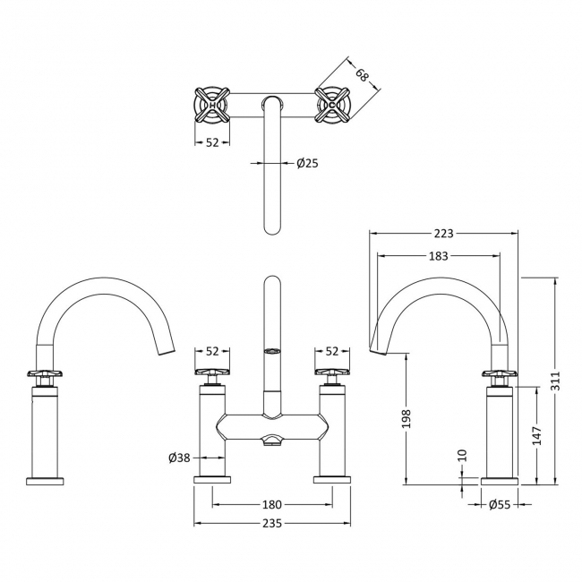 Nuie Aztec Pillar Mounted Bath Filler Tap - Chrome