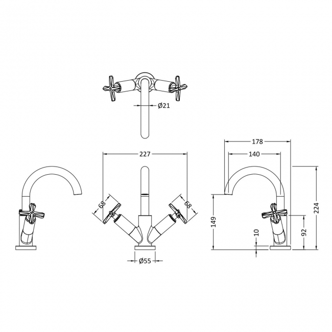 Nuie Aztec Mono Basin Mixer Tap With Waste - Brushed Brass