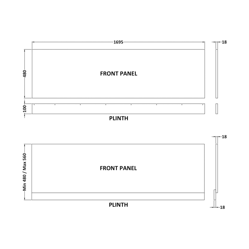 Nuie Straight Bath Front Panel and Plinth 560mm H x 1700mm W - Solace Oak