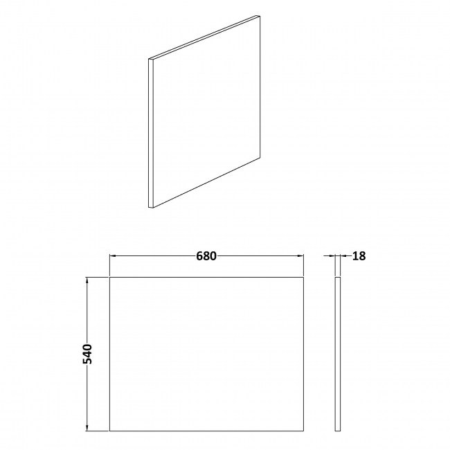 Nuie Waterproof Bath End Panel 540mm H x 700mm W - Gloss White  | Dimension Image