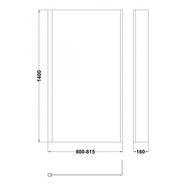 Nuie Pacific Square Bath Screen with Fixed Return Panel 1400mm H x 815mm W - 6mm Glass