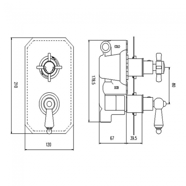 Nuie Beaumont Traditional Concealed Shower Valve Dual Handle - Chrome