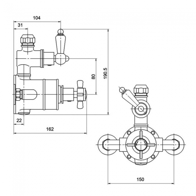 Nuie Edwardian Exposed Shower Valve Dual Handle - Chrome
