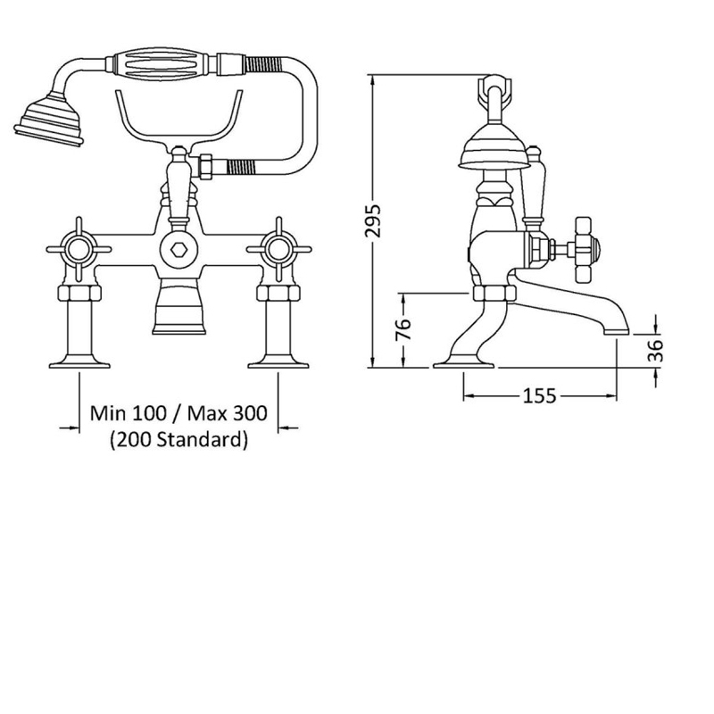 Nuie Beaumont Bath Shower Mixer I303X Pillar Mounted Chrome
