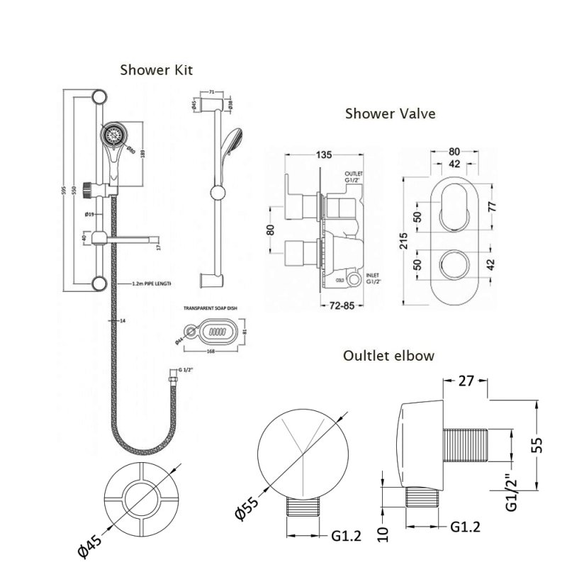 Nuie Binsey Twin Round Thermostatic Concealed Shower Valve with Slider Rail Kit - Chrome