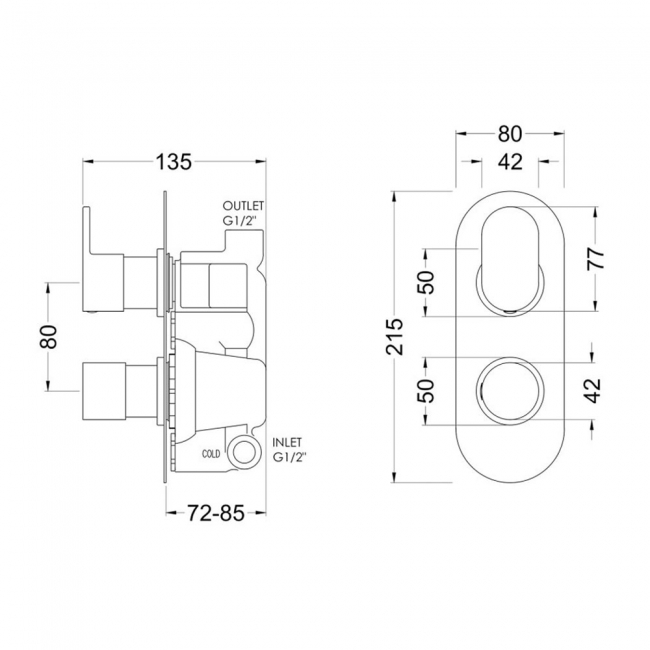 Nuie Binsey Thermostatic Concealed Shower Valve Dual Handle - Chrome