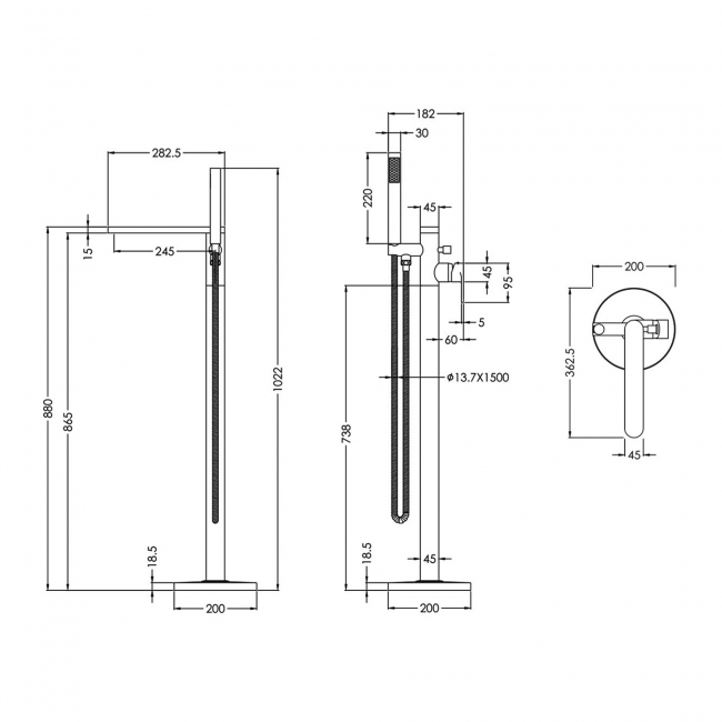 Nuie Binsey Freestanding Bath Shower Mixer Tap with Shower Kit - Chrome