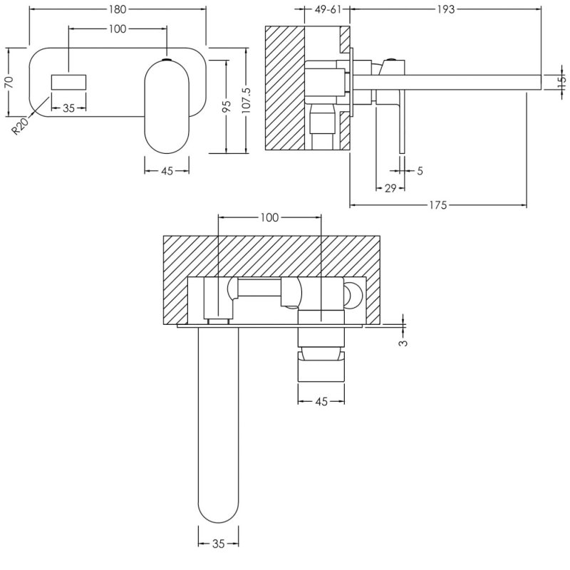 Nuie Binsey 2-Hole Wall Mounted Basin Mixer Tap with Plate - Chrome